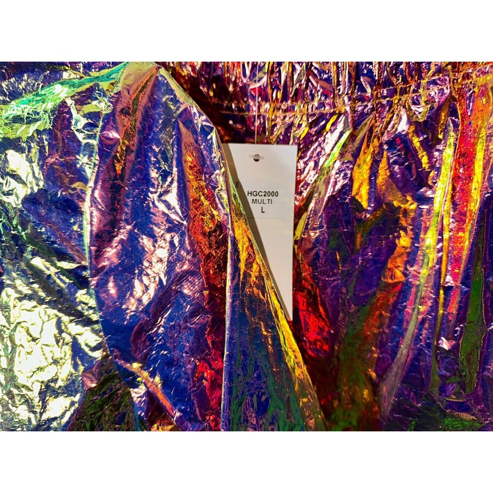 Iridescent Holographic Foil Cropped Hooded Jacket Pant Set Sz L Festival